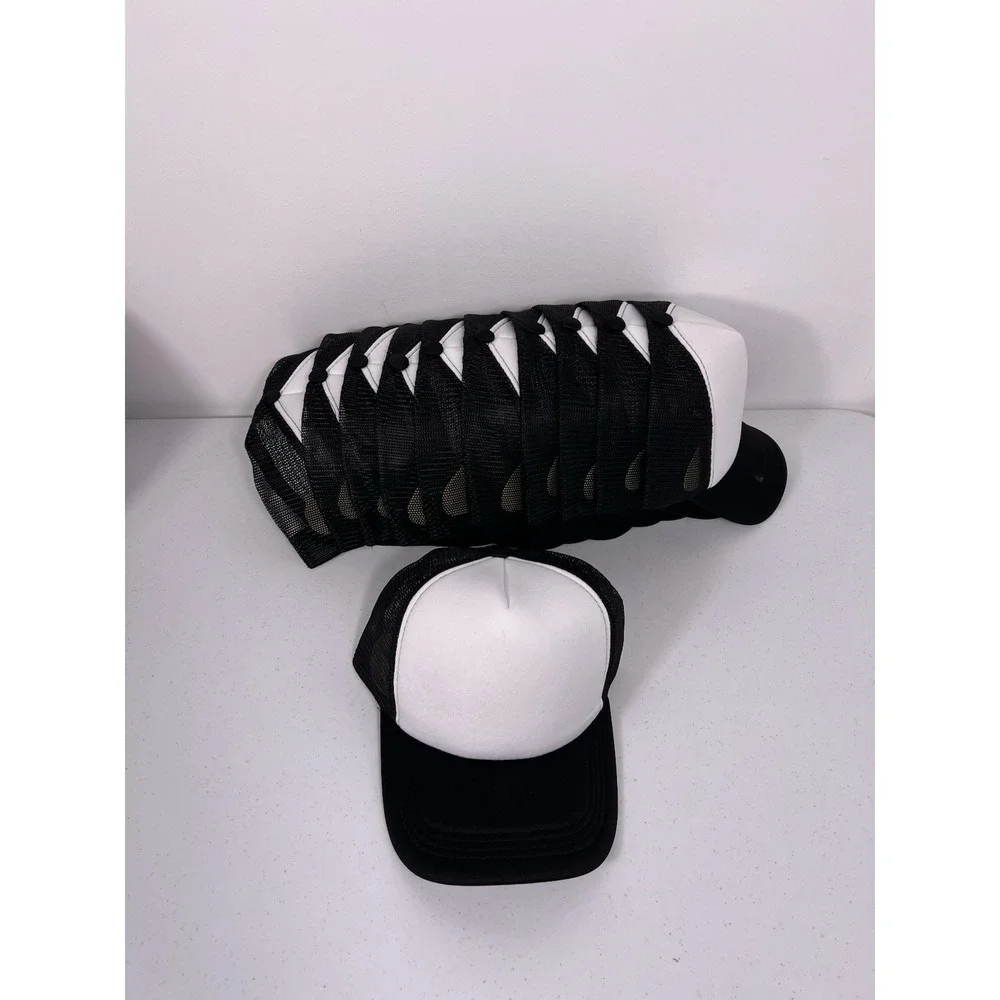 Custom Made Trucker Hat with your logo Mesh Snap back caps NEW  White and‎ Black